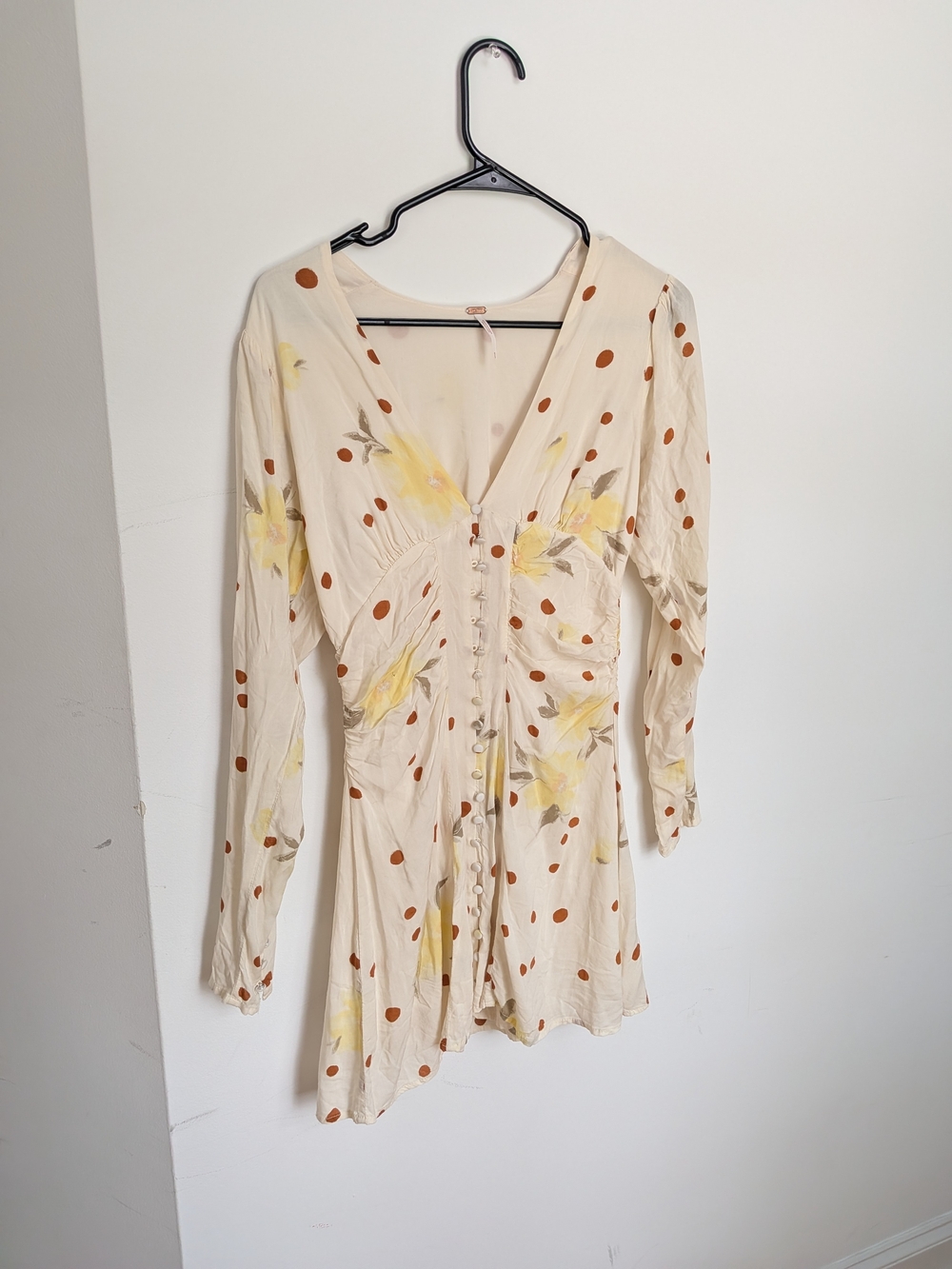 Free People Cream Mini Dress with Yellow Floral & Rust Dot Print